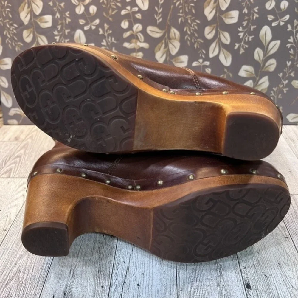UGG Australia 1958‎ Brown Leather Fold Over Sheepskin Boots Womens sz 7 EU 38